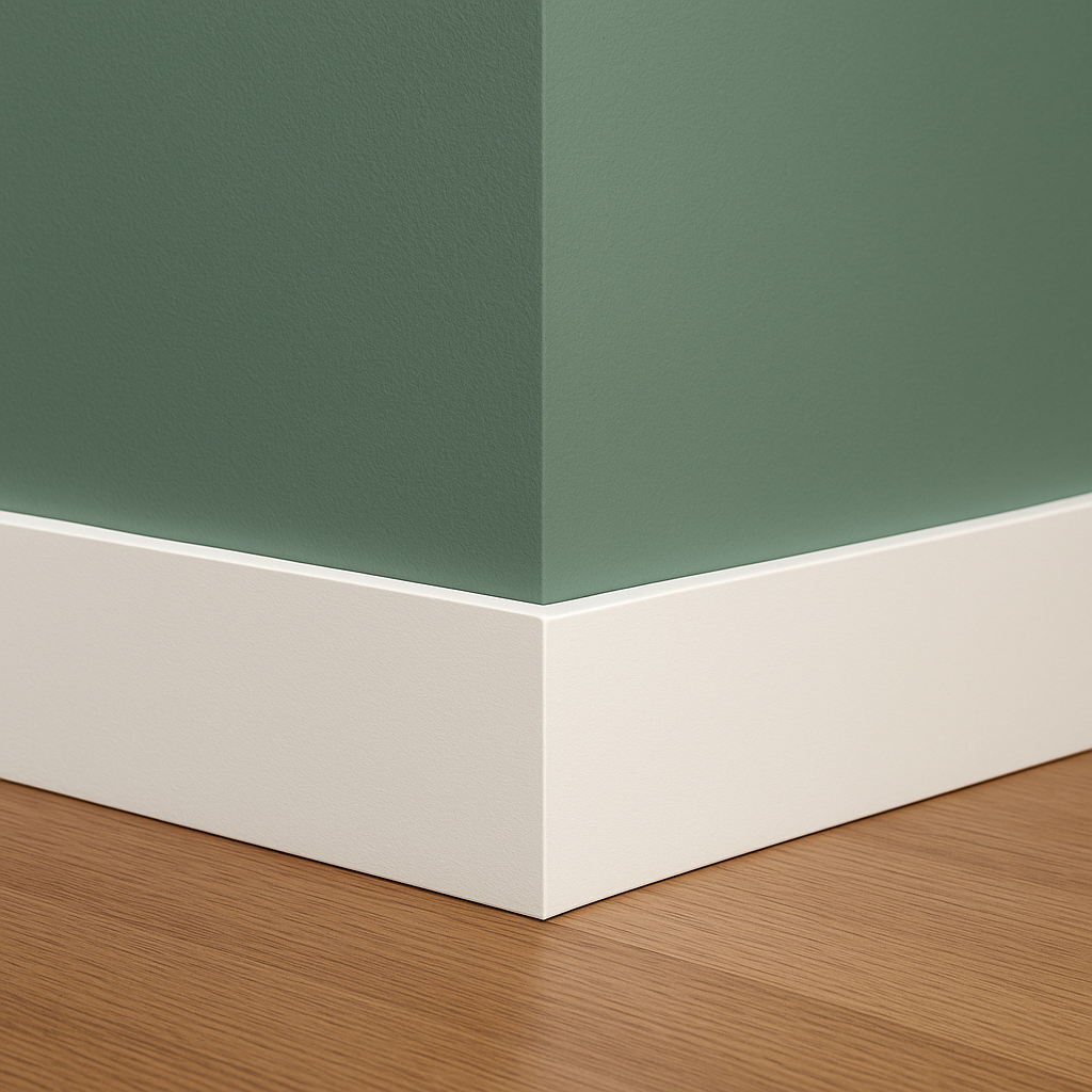 1/2" x 3 1/2" x 16' Primed Pine Modern Square Baseboard