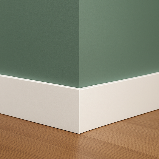 1/2" x 3 1/2" x 16' Primed Pine Modern Square Baseboard